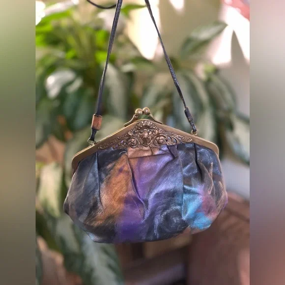 Fancy Nancy Painted Leather Bag Purse Crossbody Purple Vintage 80s USA‎ - Picture 13 of 14